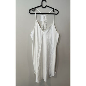 Flora Nikrooz Chemise White Slip Lace Racerback Adjustable Satin V Neck XL X1296